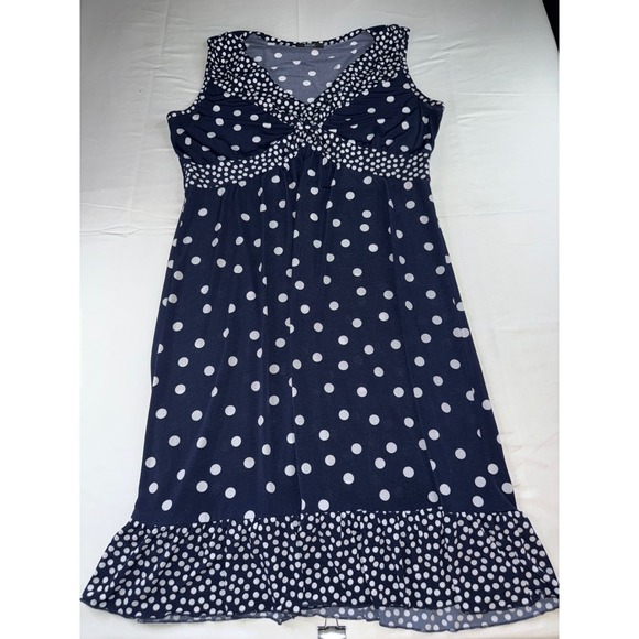 MSK Dresses & Skirts - MSK Womens Navy Blue White Polka Dot Empire Waist Ruffle Hem Dress Sleeveless